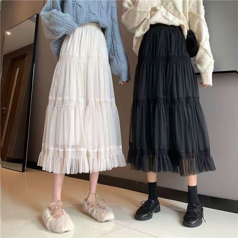 Chân váy lưới xòe midi