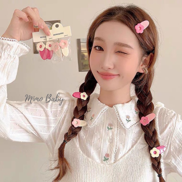 Set 2 kẹp tóc hình bông hoa dễ thương cho bé gái KT35 Mimo Baby