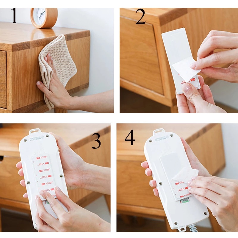 Bộ dải giá đỡ cố đính ổ cắm/bộ nguồn dán tường tự dính không cần khoan lỗ tiện dụng