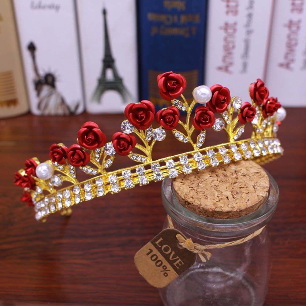 Cài Tóc Cô Dâu Đính Hoa Hồng Đỏ Phong Cách Vintage Thanh Lịch|Vương Miện Hợp Kim Thiết Kế Sang Trọng Cho Nữ