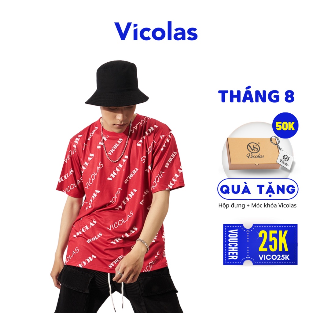 Áo thun unisex nam nữ in chữ - V - VICOLAS RED TEE