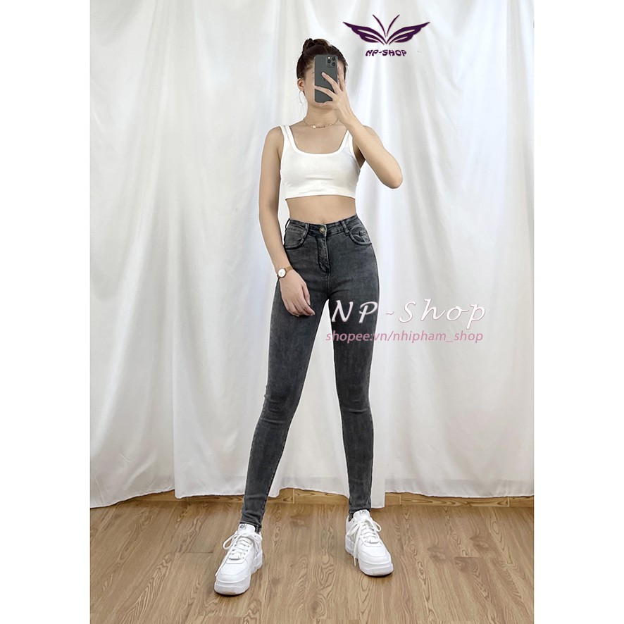 Quần jean nữ lưng cao màu Xám co giãn tốt ⚡️ Quần bò ôm cạp cao ulzzang basic NP Shop