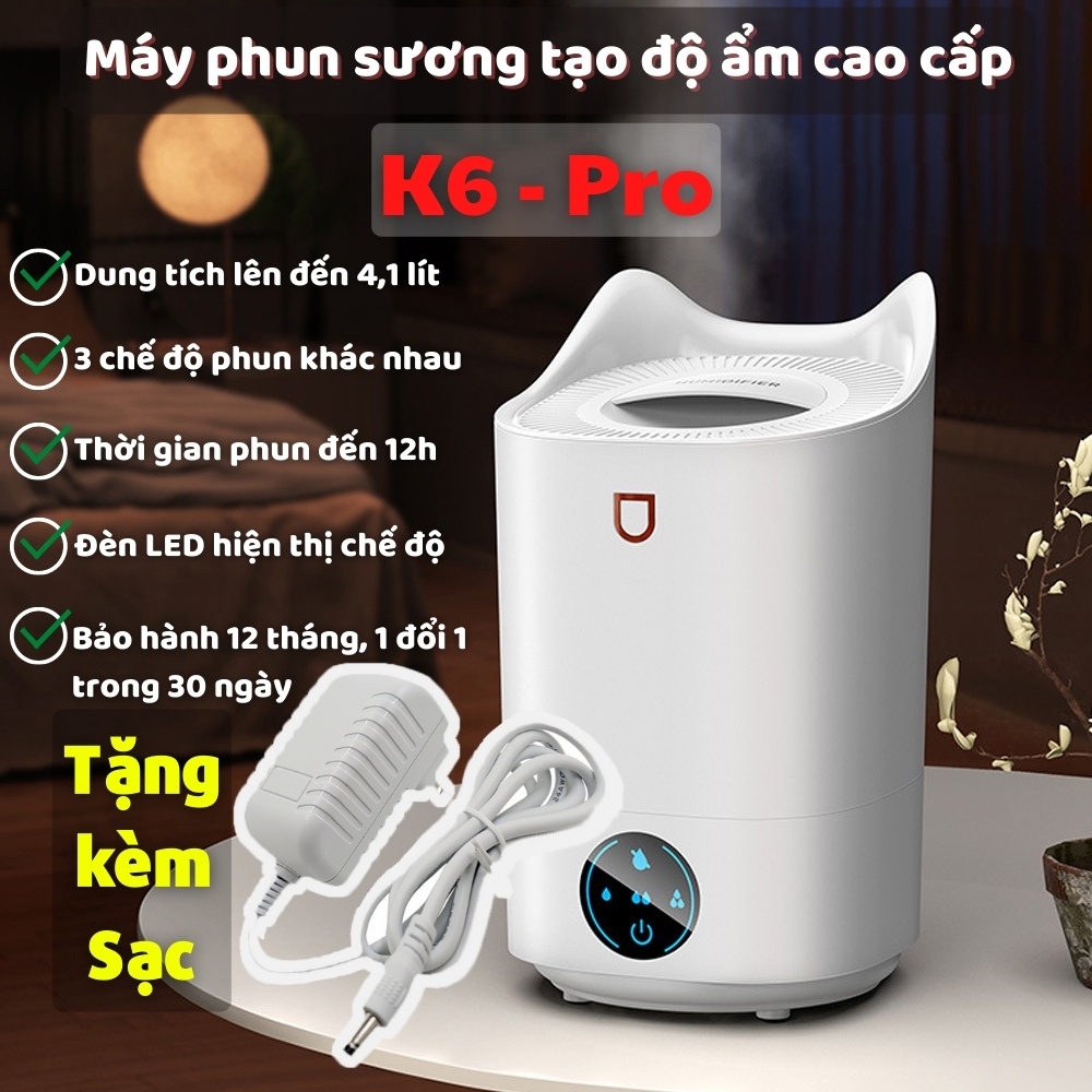 Máy phun sương, tạo độ ẩm, khuếch tán xông tinh dầu [ CAO CẤP] Dung tích 4.1 lít, sử dụng liên tục 12h bảo hành 12 tháng