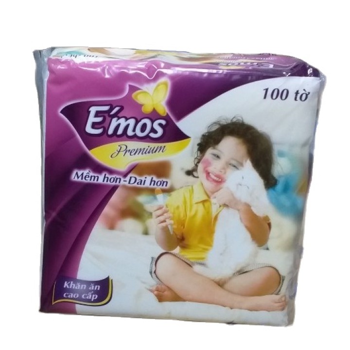 Combo 5 gói khăn giấy ăn cao cấp Emos Premium gói 100 tờ 2 lớp 24 x 24