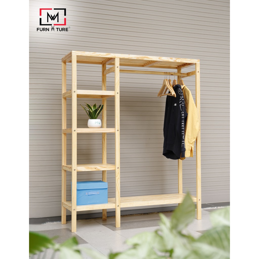 [BIGGEST SIZE] TỦ TREO QUẦN ÁO GỖ LIỀN KỆ SIZE KHỔNG LỒ MÀU GỖ - DOUBLE HANGER CLOSET SIZE L - NATURAL | BigBuy360 - bigbuy360.vn