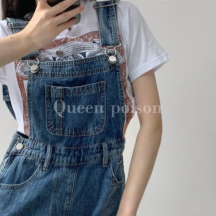 Quần Yếm Denim Ngắn Ống Rộng Lưng Cao Thời Trang Mùa Hè Cho Nữ
