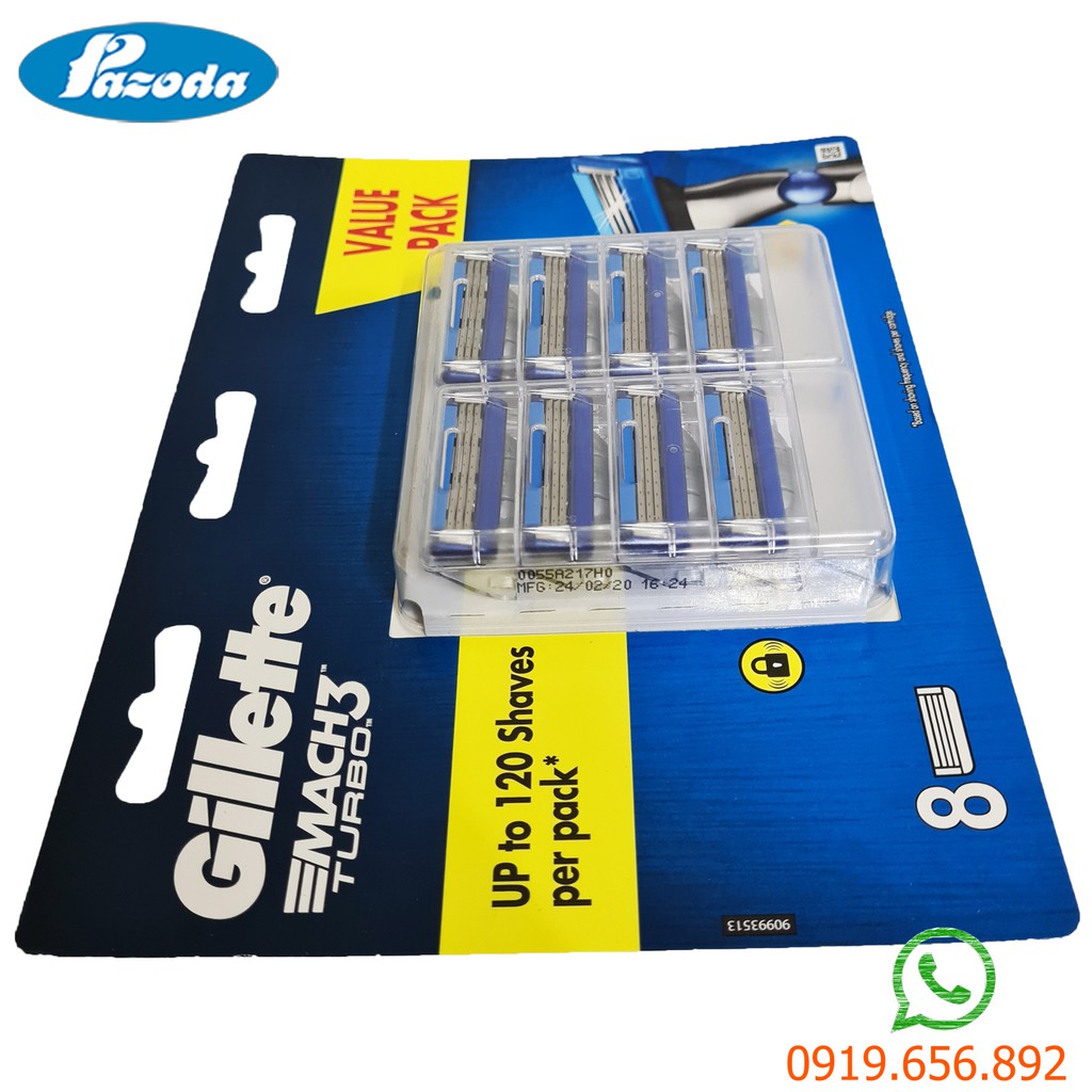 Hộp 8 lưỡi dao cạo râu Gillette Mach 3 turbo