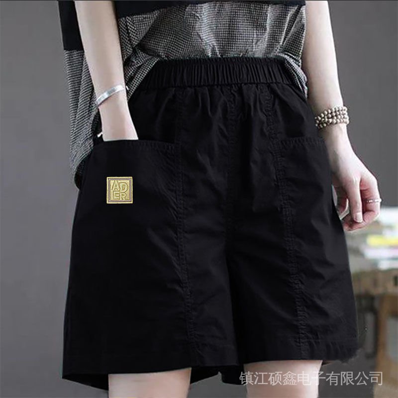 Quần Short Thể Thao Cotton Mỏng Lưng Cao Ống Rộng Màu Đen Thời Trang 2022 Cho Nữ