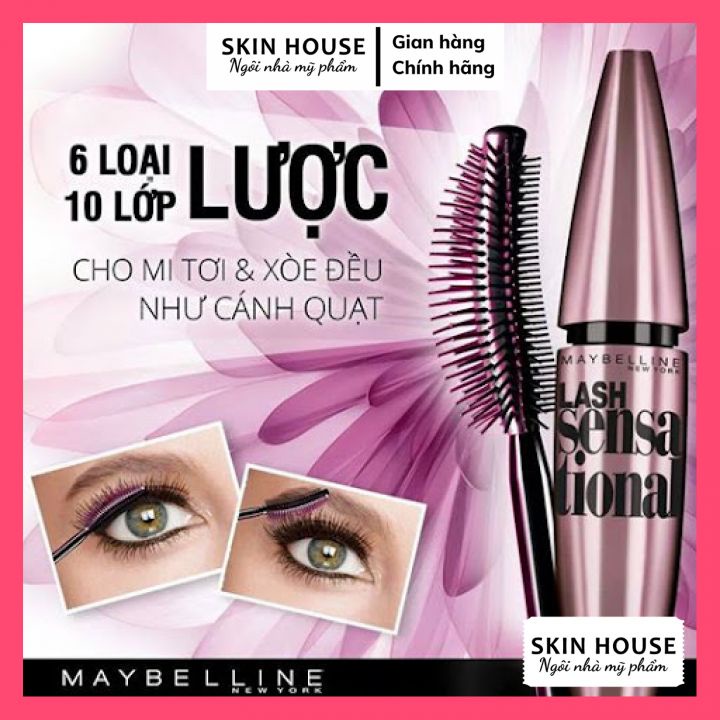 Mascara Maybelline New York Lash Sensational Waterproof  Dài Mi &amp; Tơi Mi Tự Nhiên Chuốt Mi Không Lem Không Trôi 10ml