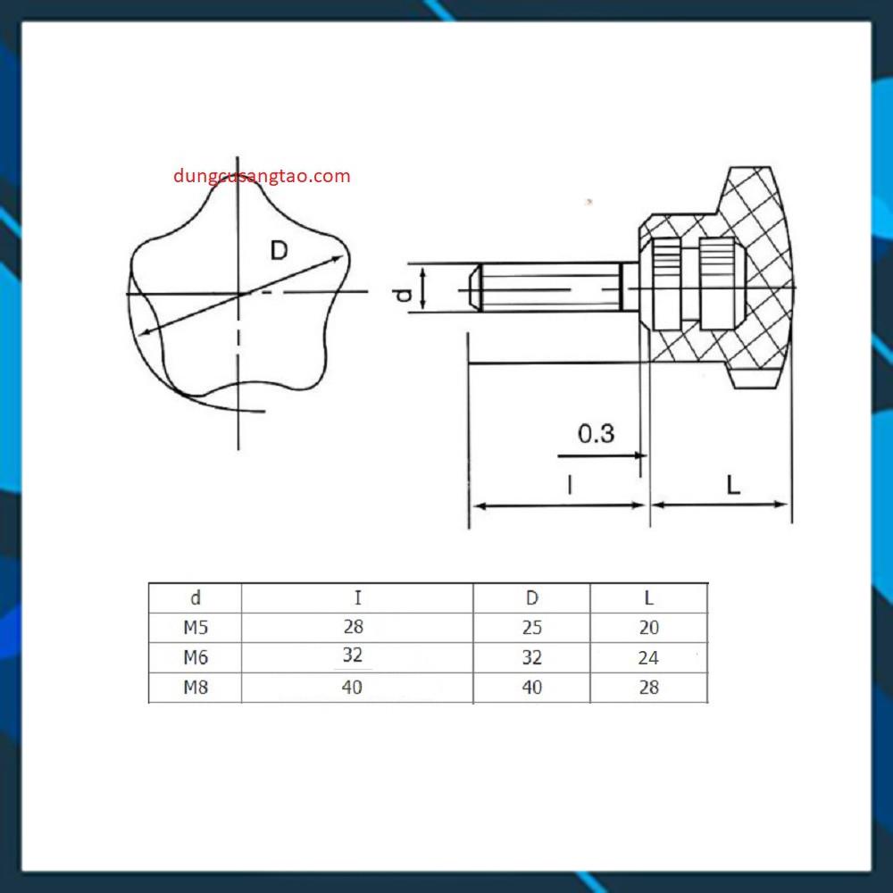 Núm vặn ren ngoài / bu lông đầu nhựa hình sao cao cấp M5-M6 M8 M10 M12