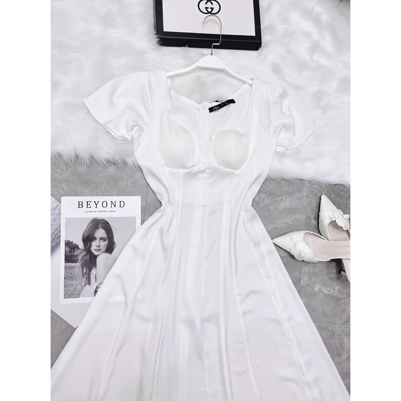 [Mã FAGREEN1505 giảm tới 30K đơn 99K] VÁY LỤA TRẮNG CÚP NGỰC TAY BÈO CHO NỮ | BigBuy360 - bigbuy360.vn
