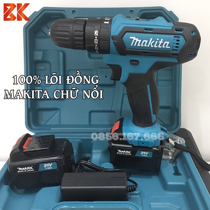 Máy Khoan KB Dùng pin MAKITA 21V - Tặng Mũi khoan, Pin Vuông 5 Cell, 100% đồng, Máy bắt vít Makita 21v