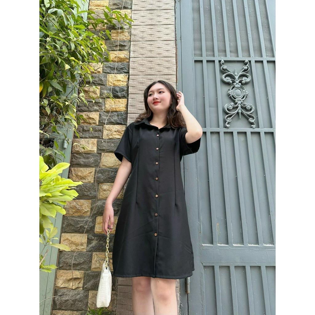 Đầm sơ mi dự tiệc trơn tạo vẻ đẹp sang trọng giản dị - Váy sơ mi đi làm công sở có 4 màu kem, trắng, đen, nâu - g5.shop