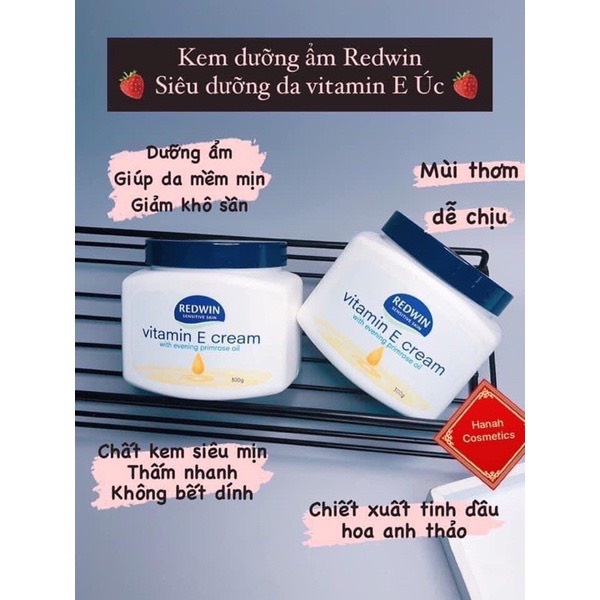 Kem dưỡng thể Redwin Vitamin E Cream Úc, dưỡng ẩm tái tạo da, giúp da mịn màng, chống nứt nẻ khô rát, 300g