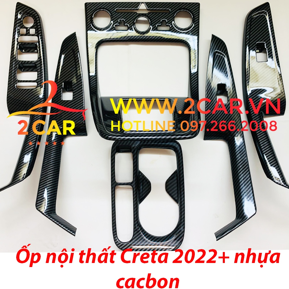 Ốp nội thất CARBON xe Huyndai Creta 2022, 2023 Mẫu 6 chi tiết - Hàng nhựa Cacbon cao cấp