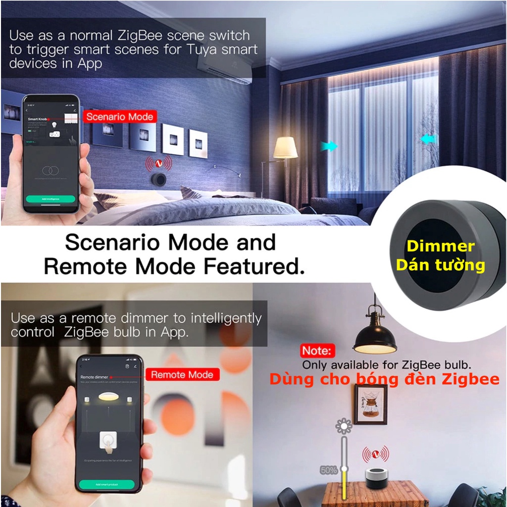 Công tắc, nút chuông, dimmer ngữ cảnh, Zigbee 3.0, hệ Tuya, Smart Life, Home Assistant (Hass) -