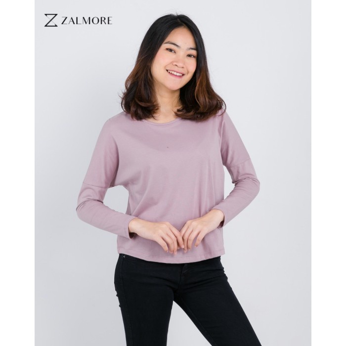 Zalmore Áo Thun Nữ Tay Dài Dáng Rộng (Màu Hoa Tử Đinh Hương Bụi M
