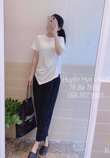 Sét bộ zúm eo vạt lệch quần cúc chéo ,