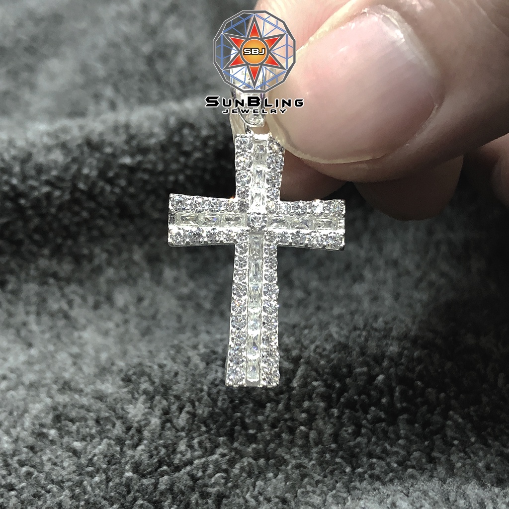 Mặt dây chuyền SunBling thánh giá full hột cho nam nữ, mặt dây chuyền bạc đính đá cao cấp, sang trọng SB4184