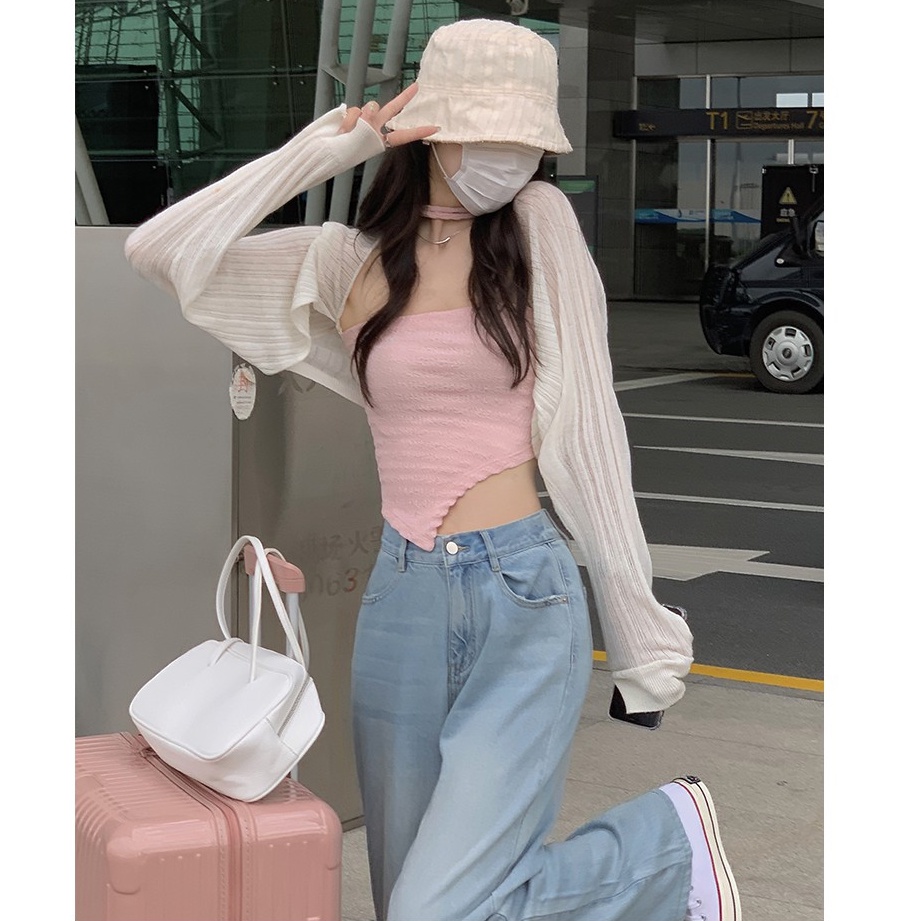 Cocory vn  Áo hai dây/áo khoác cardigan tay dài dễ phối đồ thời trang mùa hè cho nữ