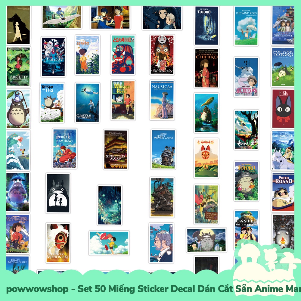 [Sẵn VN - Hỏa Tốc] Set 50 Miếng Sticker Decal Cắt Sẵn DIY Dán Trang Trí Vật Dụng Mẫu Anime Manga Famous Poster Film