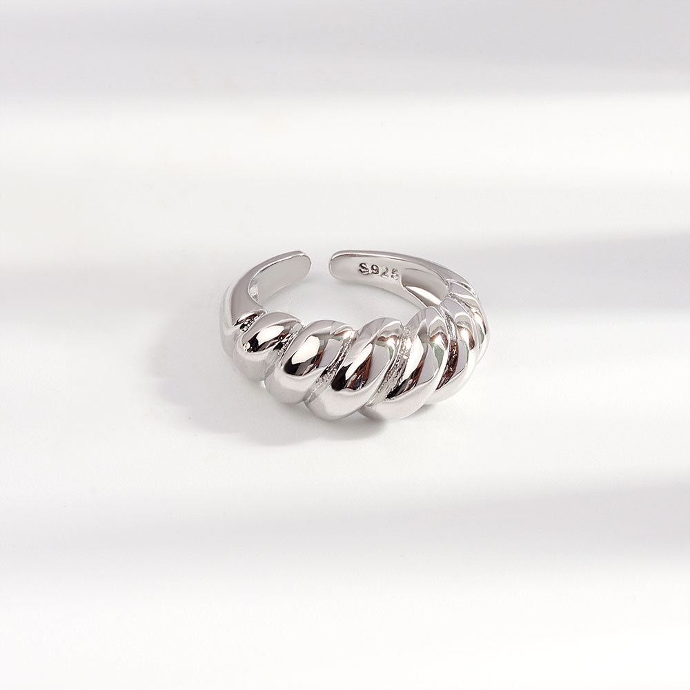 Nhẫn Thép Titan Mặt Gợn Sóng Phong Cách Punk Hip Hop Có Thể Điều Chỉnh