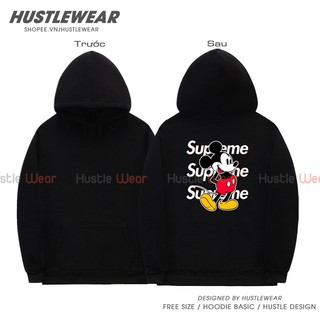 Áo Hoodie Hình MICKEY x SUP Form Rộng Nam-Nữ Freesize Unisex Màu Đen Trắng Co Giãn [Ảnh Thật - FREE SHIP Toàn Quốc]