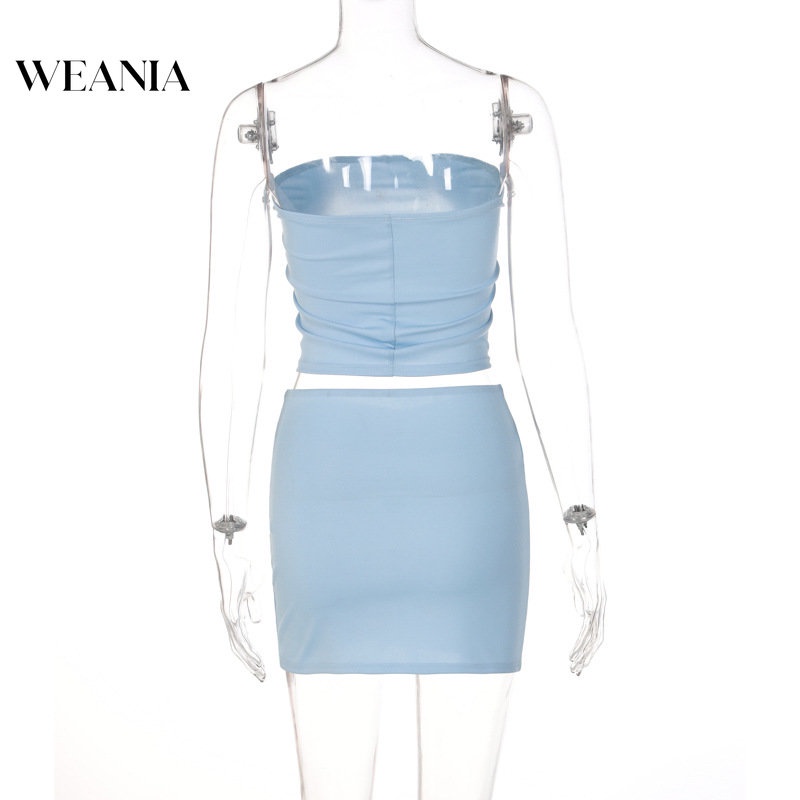 Set Áo Kiểu Trễ Vai + Chân Váy Lưng Cao Màu Trơn Thời Trang Dành Cho Nữ