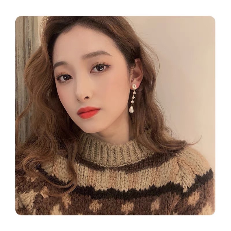 Hoa tai dáng dài nữ tính đính hạt - Maben