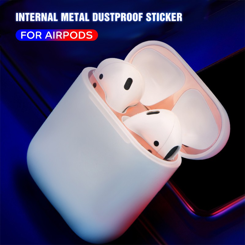 Miếng dán kim loại bảo vệ hộp sạc tai nghe cho Apple AirPods chống bụi