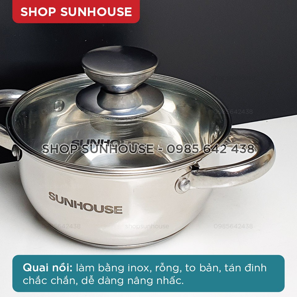 Bộ nồi inox 3 đáy SUNHOUSE SH334 size 16-20-24cm dùng được với bếp từ