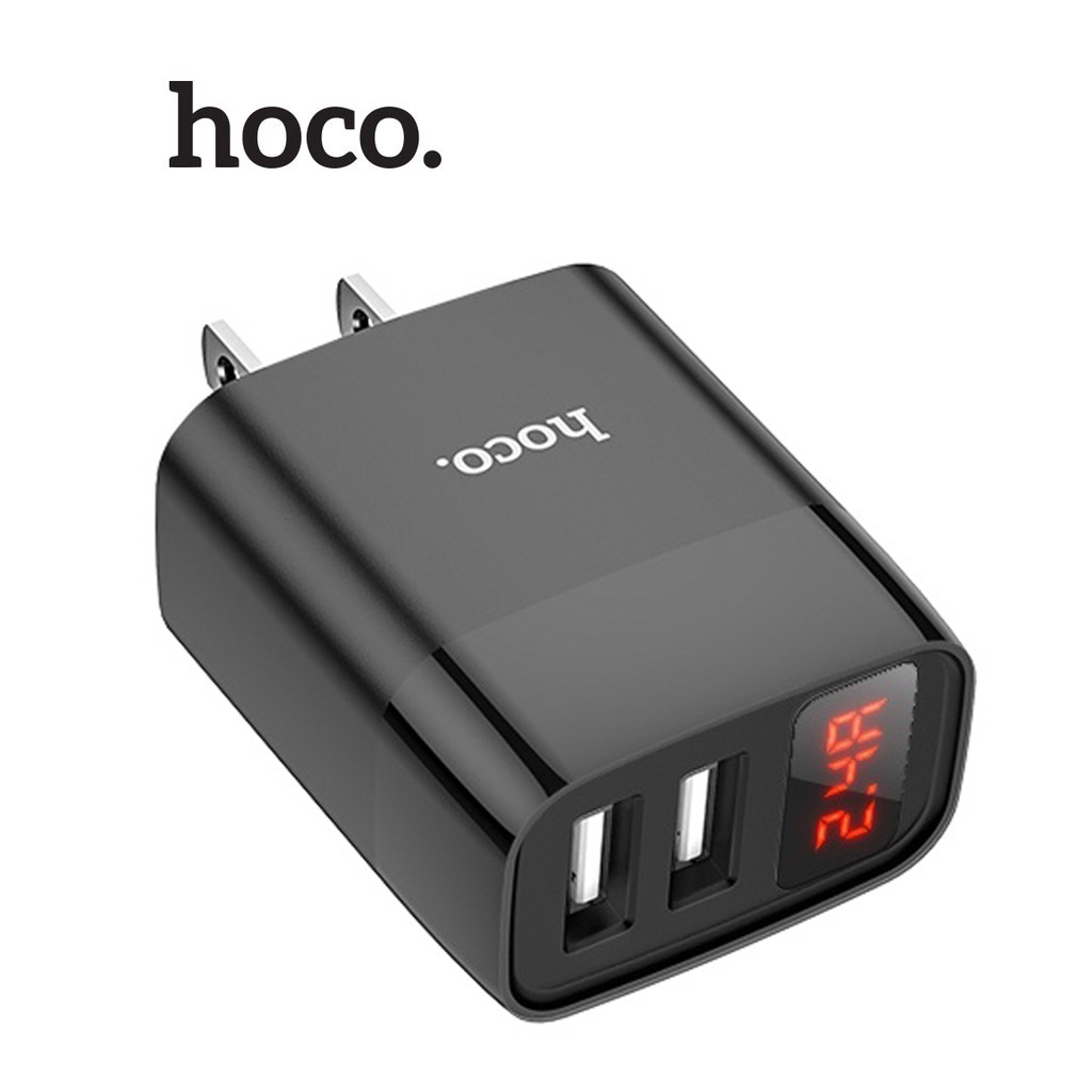 Củ sạc nhanh 2.4A Hoco C86 màn hình Led hiển thị dòng điện chân dẹt 2 cổng USB chất liệu PC cao cấp
