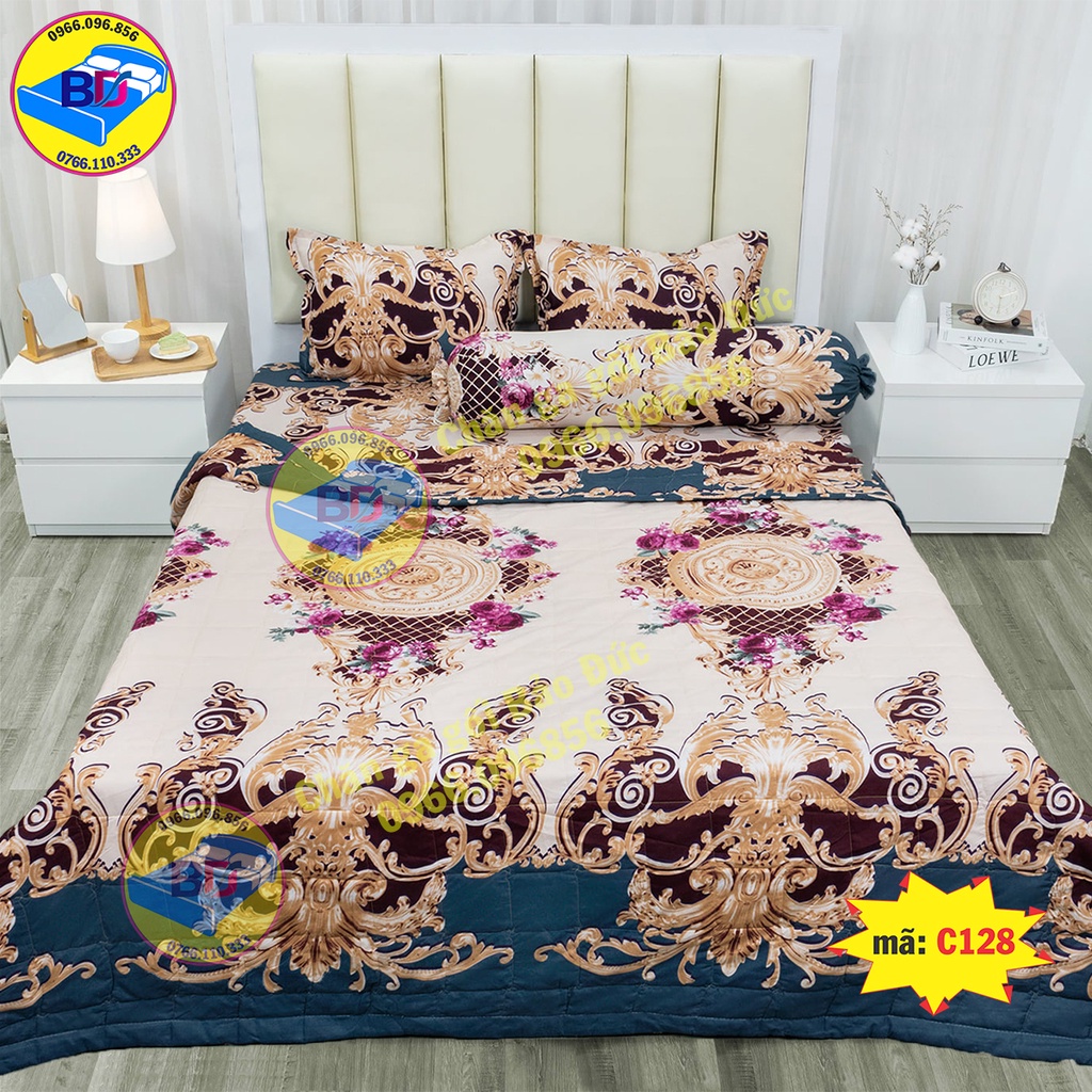 Bộ chăn ga gối sét hè 5 món cotton poly mềm mại