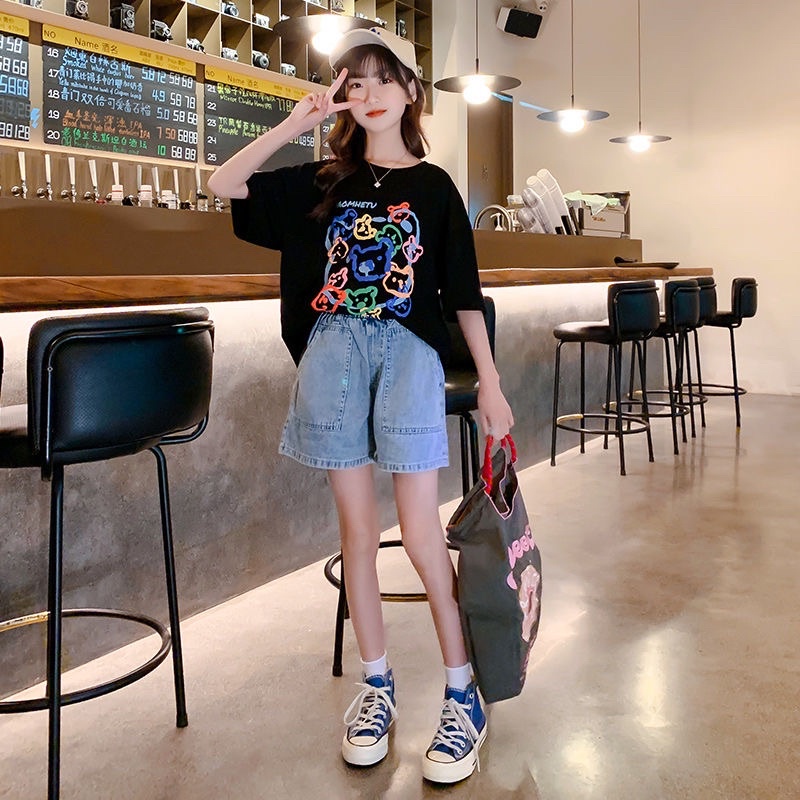 Set áo cộc tay quần sooc bò cho bé gái size đại đồ bộ mặc mùa hè M2252