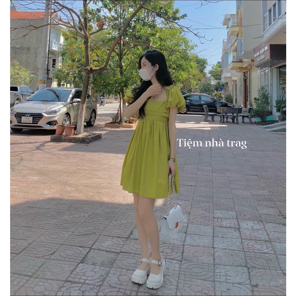 Váy Babydoll tay bồng xếp ly ngực  , đầm nữ nơ sau lưng | BigBuy360 - bigbuy360.vn