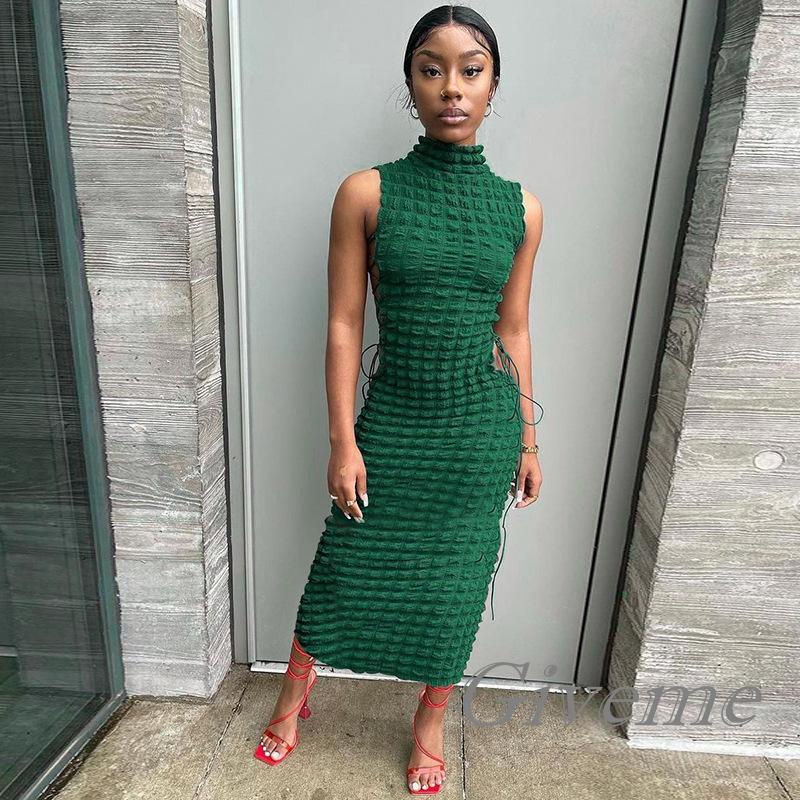 Đầm không tay Cổ Cao Màu Trơn Dáng Ôm Thời Trang Mùa Hè