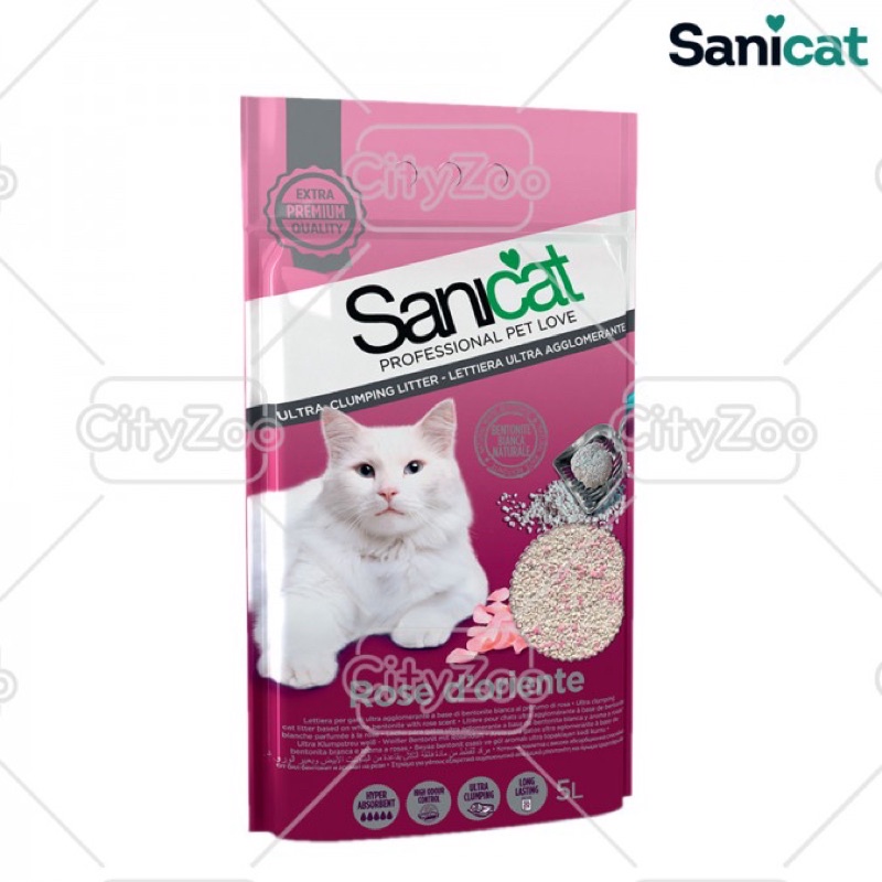 Cát Vệ Sinh cho Mèo Sanicat Bentonite Litter Hương Hoa Hồng 5L