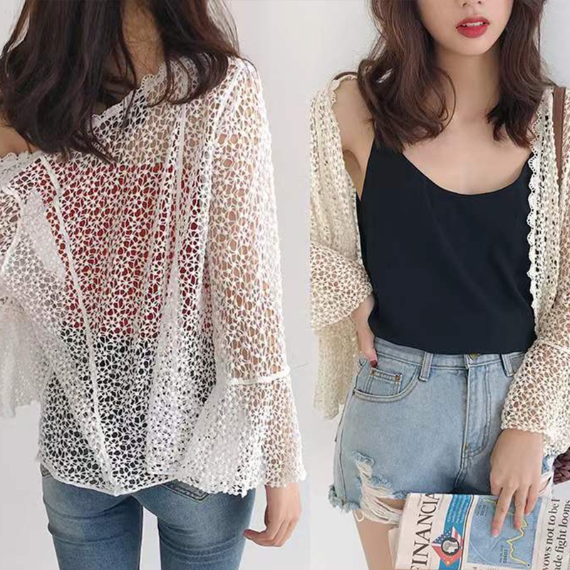 Áo Khoác Len Cardigan Tay Loe Dài Phối Ren Thời Trang Cho Nữ