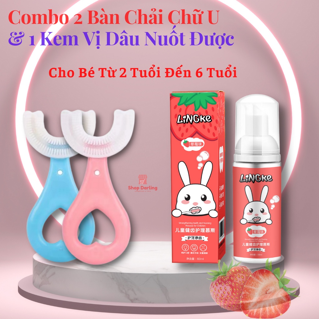 Combo Kem Và bàn Chải Đánh Răng Chữ U Cho Bé 2 Tuổi Đến 12 Tuổi, Chăm Sóc Bảo Vệ Răng Nướu Cho Trẻ Em