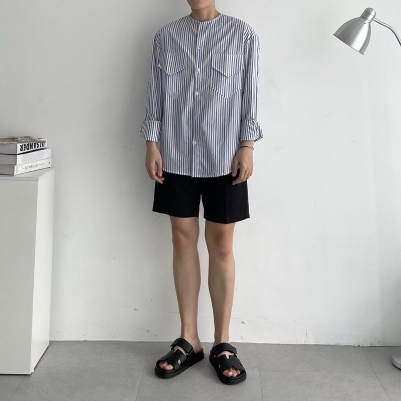 sơmi sọc cổ tròn