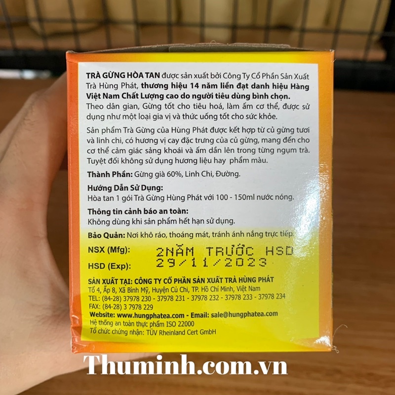 Trà Gừng Hoà Tan Hùng Phát Hộp 200g (20 gói)