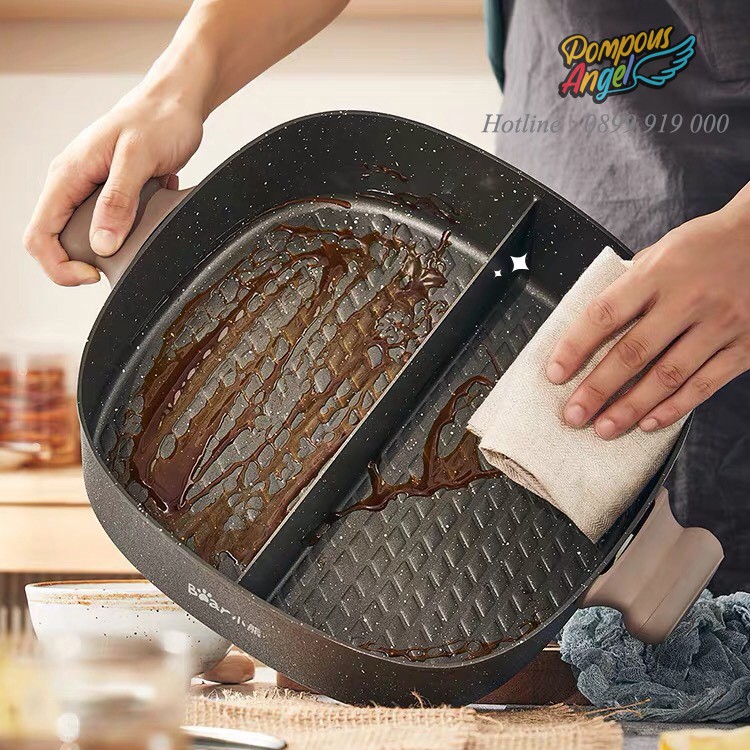Nồi lẩu nướng điện 2 ngăn uyên ương 6L BEAR DHG- C60P6 lòng nồi chống dính,đun sôi nhanh