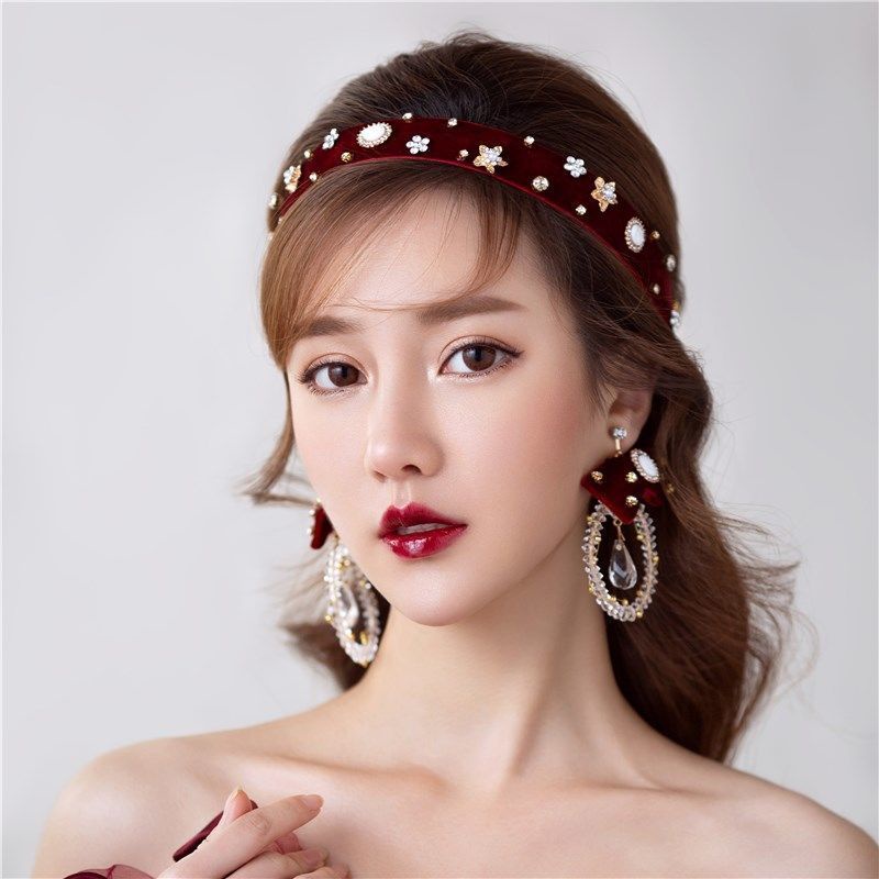 Băng đô cài tóc cô dâu màu đỏ phong cách Mori Trung Hoa