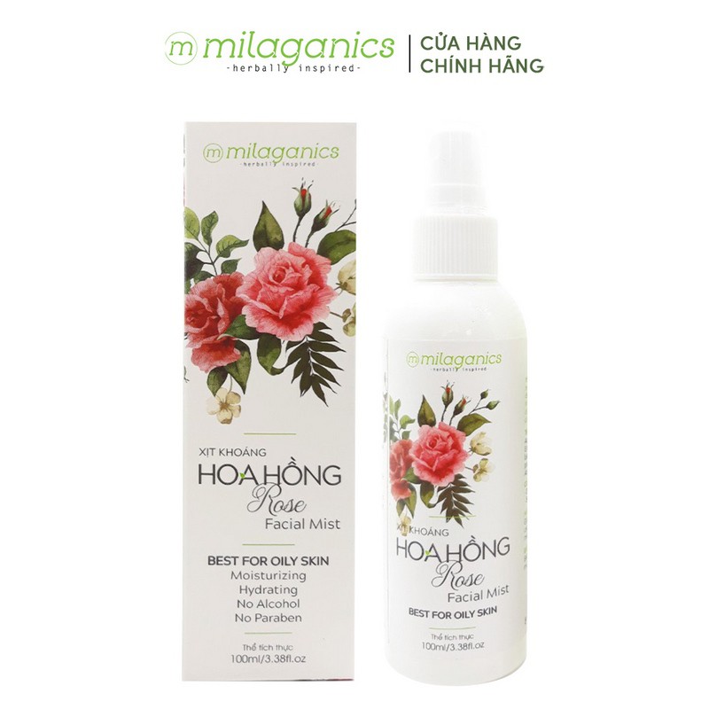 Xịt khoáng thiên nhiên Hoa hồng MILAGANICS 100ml