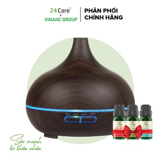 (Tặng kèm 3 tinh dầu) Máy khuếch tán tinh dầu 24Care cổ cao màu đen công suất 10W dung tích 500ml có chế độ hẹn giờ