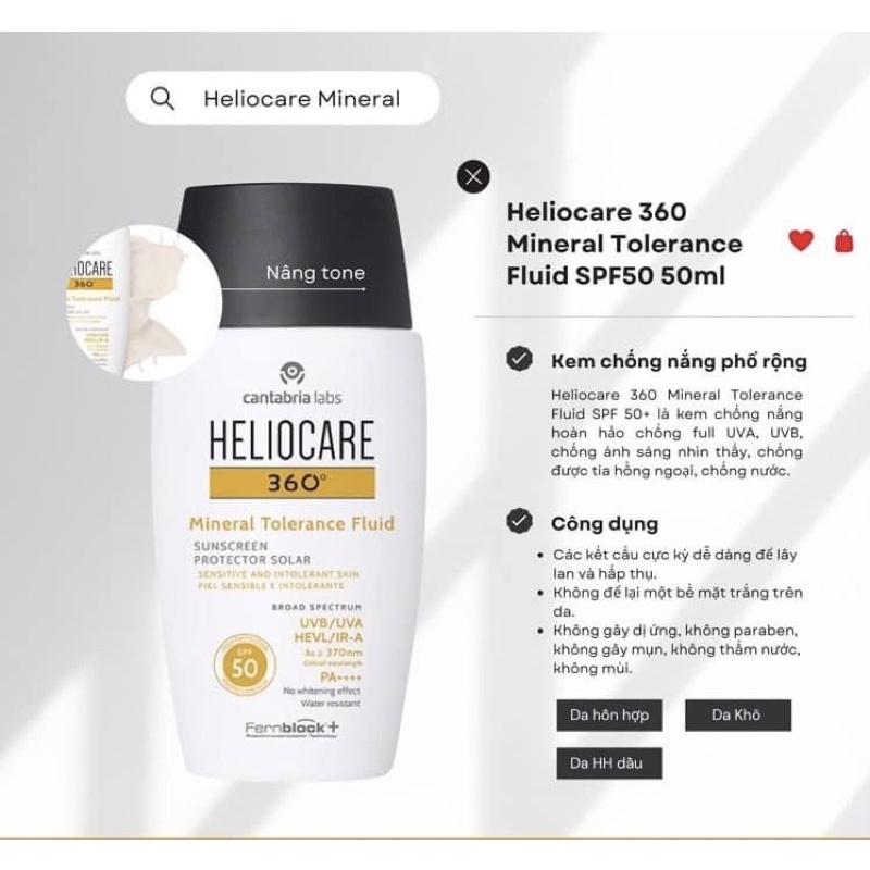 Kem chống nắng Heliocare 360 các loại