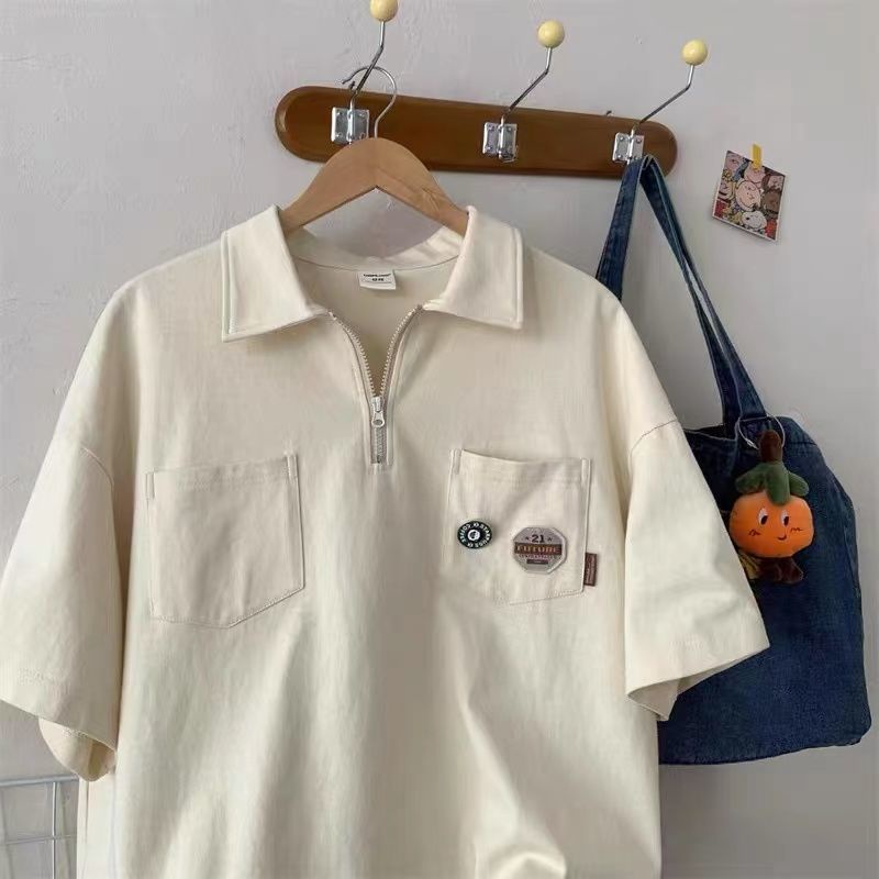 Áo polo Tay Ngắn Dáng Rộng Phong Cách Hàn Quốc Thời Trang Mùa Hè Cho Nam Và Nữ