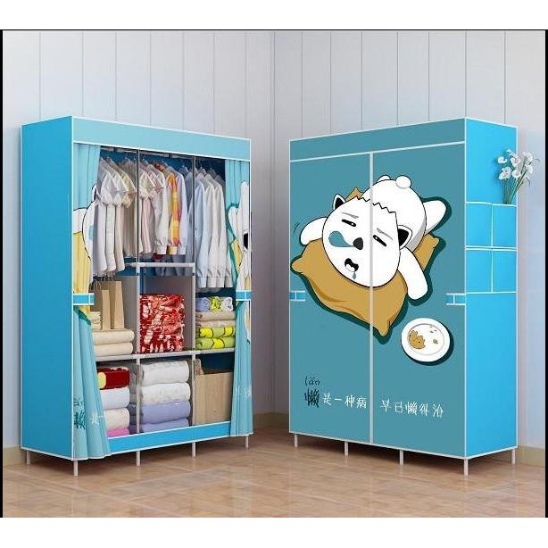 Tủ Đựng Quần Áo Tủ Vải 3D Khung Thép 2 Buồng Treo Quần Áo Mới | BigBuy360 - bigbuy360.vn