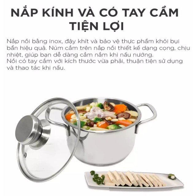 Nồi Duxton 3 đáy nắp kính inox 403 cao cấp (DG24-3DK)