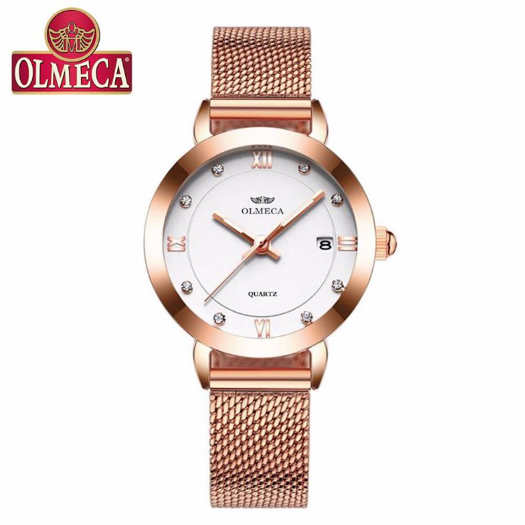 (CHÍNH HÃNG) Đồng hồ nữ OLMECA OL02 Japan có lịch dây nhuyễn cao cấp mặt kính Sapphire AH450 | BigBuy360 - bigbuy360.vn